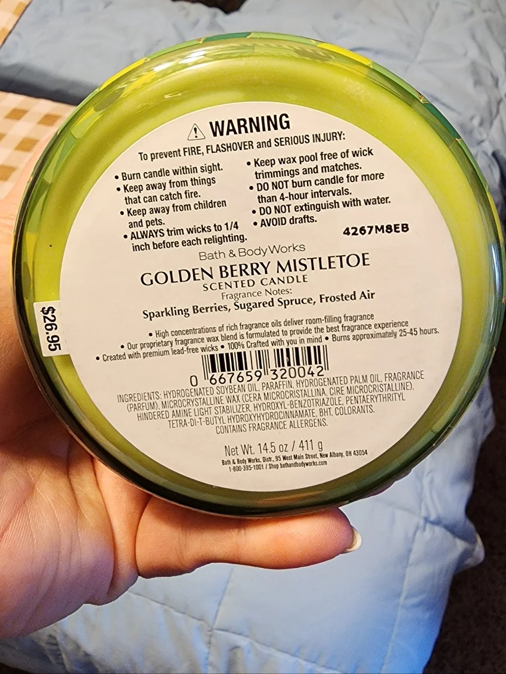 New Bath & Body Works Golden Berry Mistletoe 3 Wick Candle - Picture 3 of 3